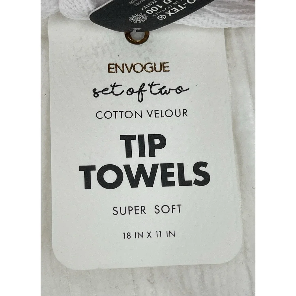 Envogue White Set of 2 Velour Tip Towels Embroidered Pink Coral Cats Kitties NWT
